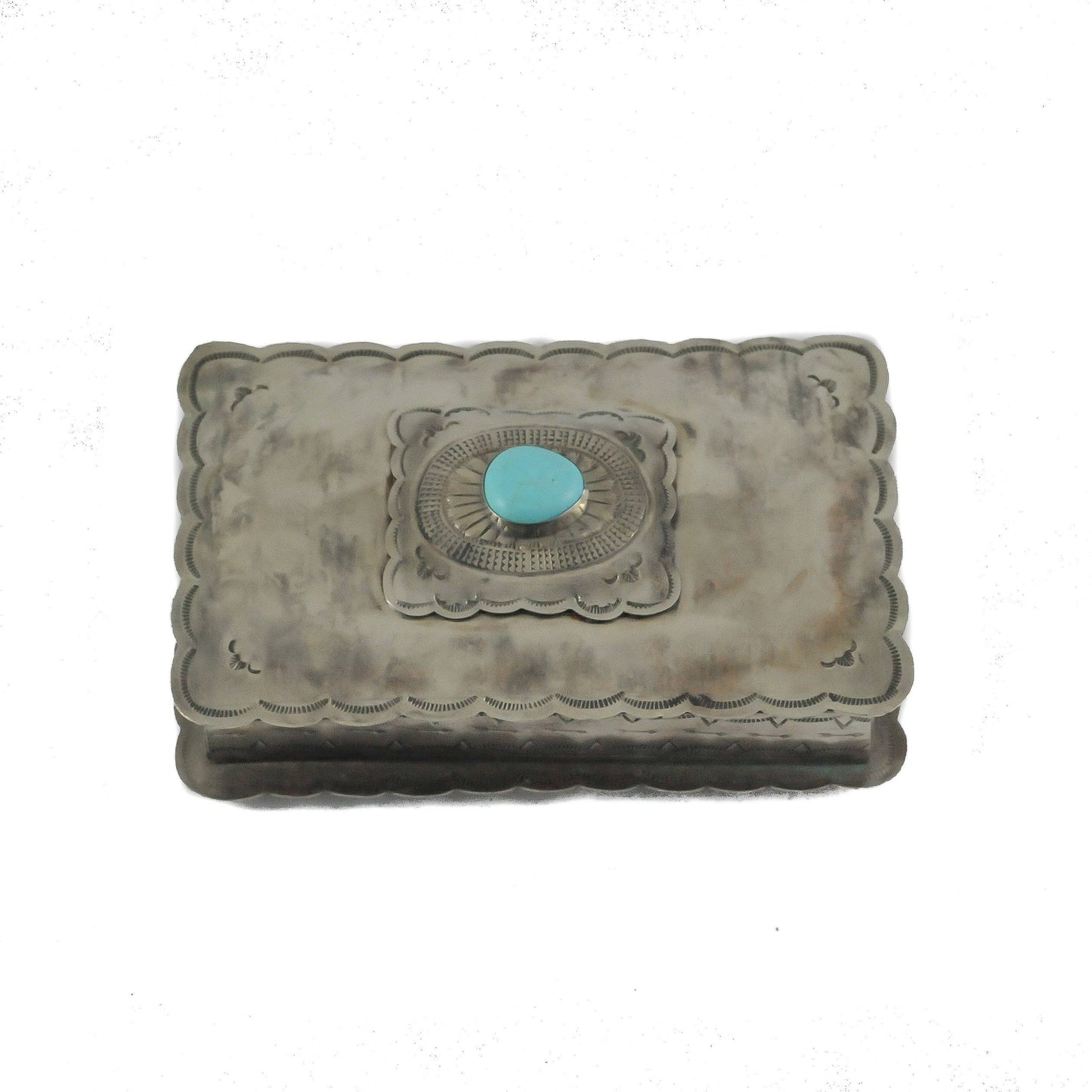 STAMPED RECTANGULAR CONCHO BOX W/ TURQ