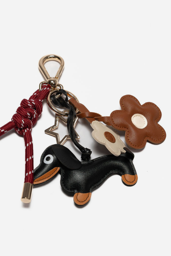 Bag Charm - BLACK DOG AND BROWN DAISIES