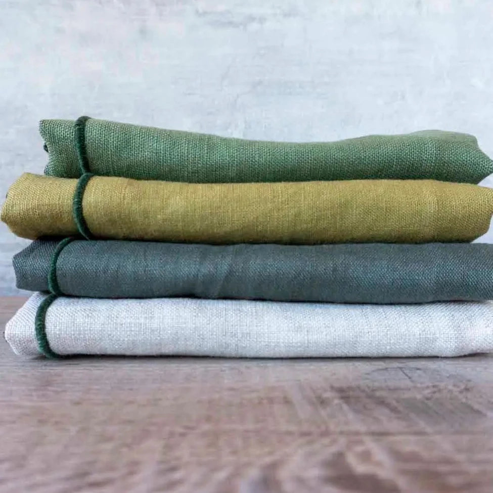 Curated 100% Linen Dinner Napkins Evergreen Mix, 4 Pack
