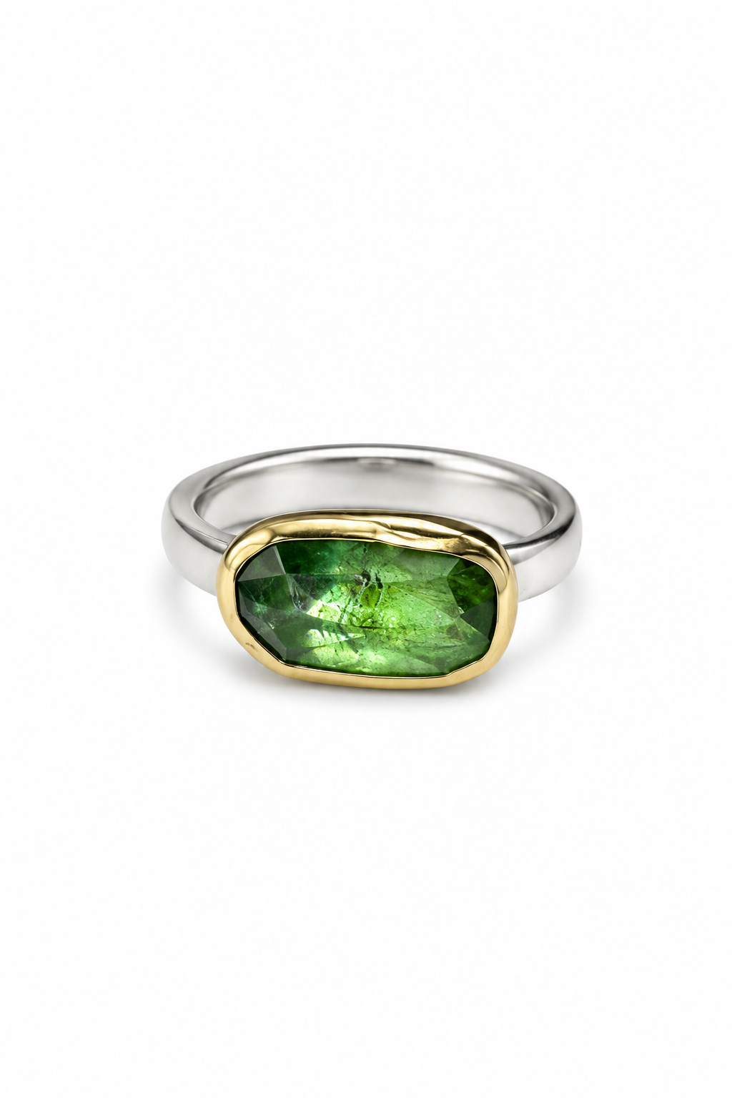 Green Tourmaline 18KG & Sterling Silver Ring