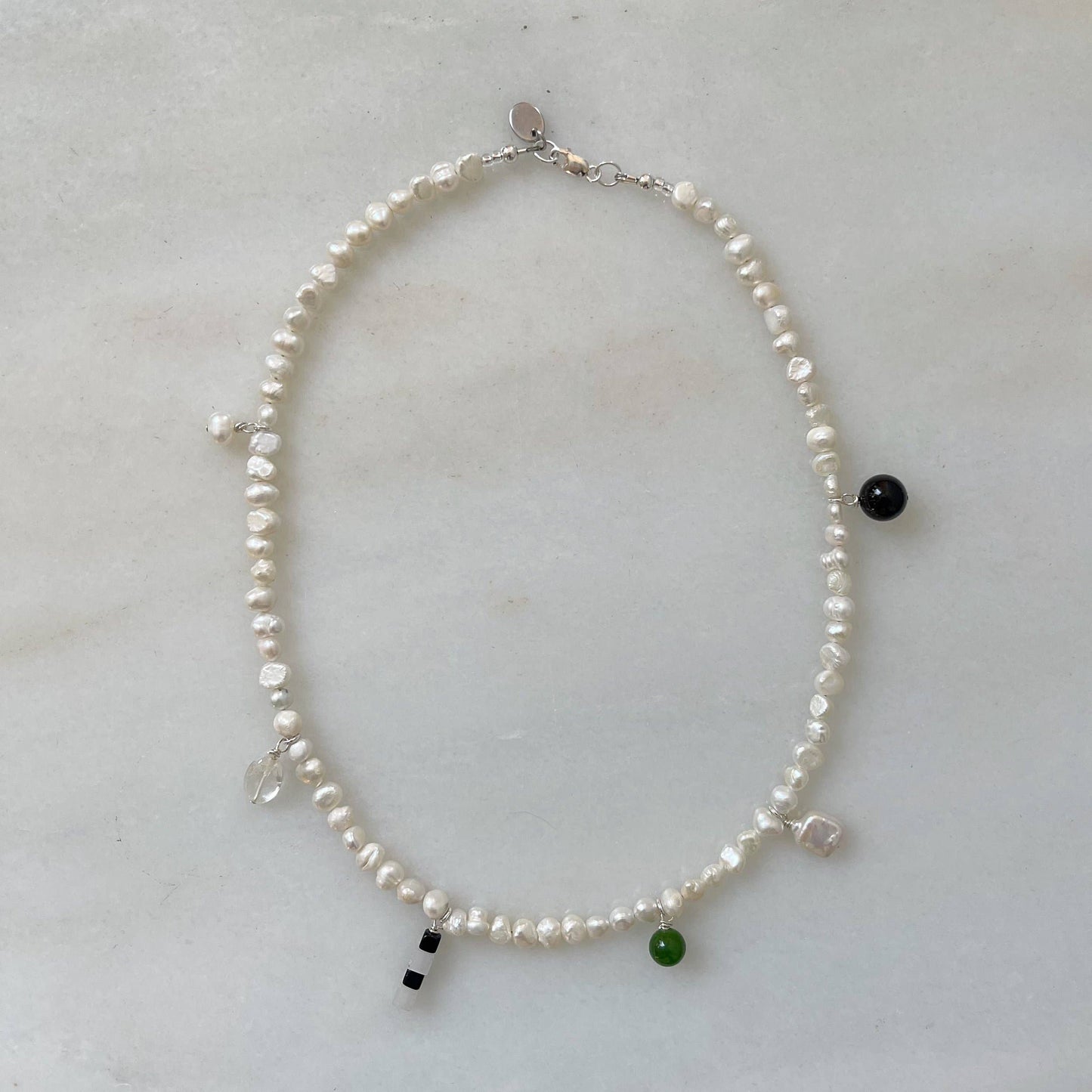 Frosted Pearl Charm Necklace: 18"