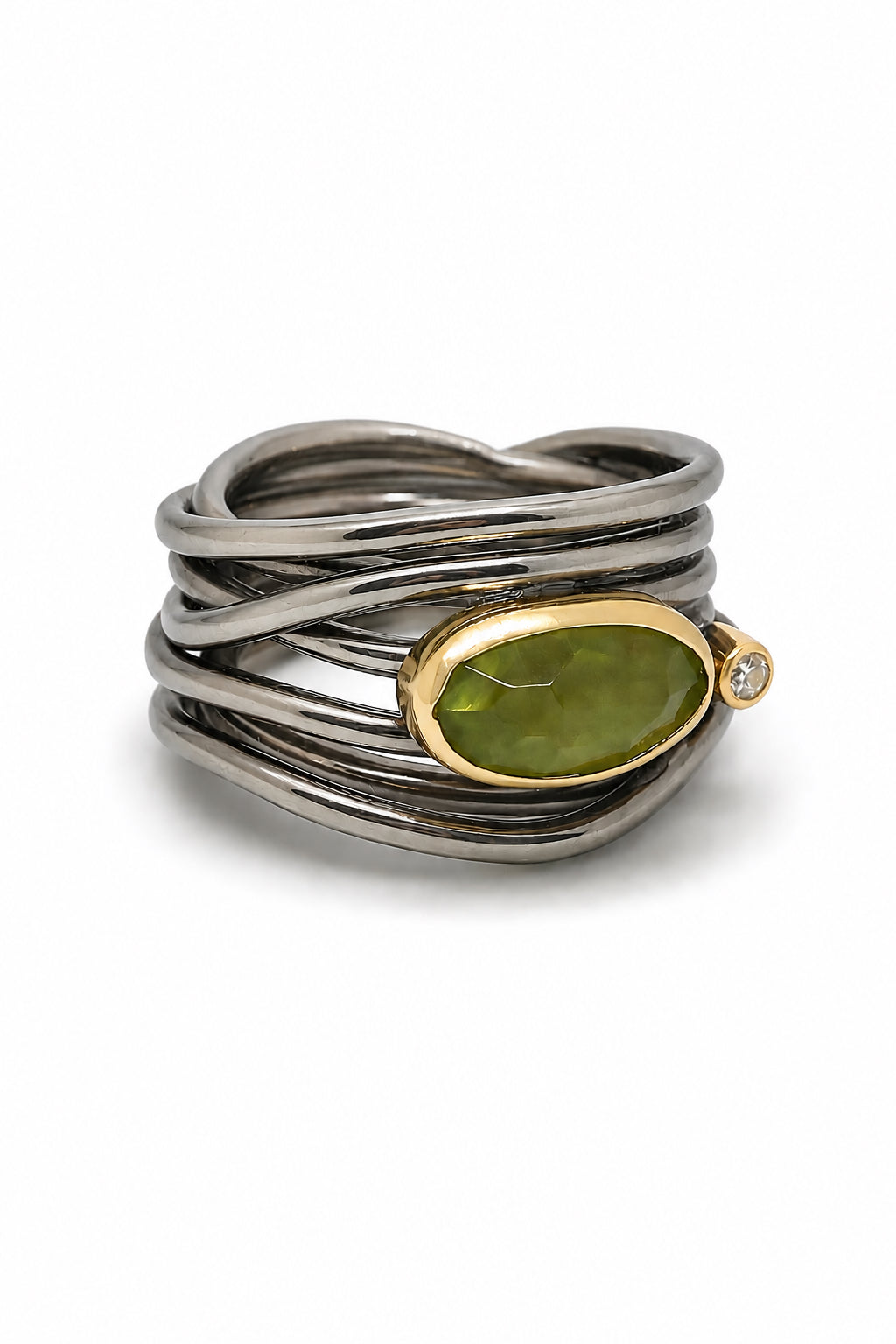 Peridot & Diamond S/S & 18KG Ring