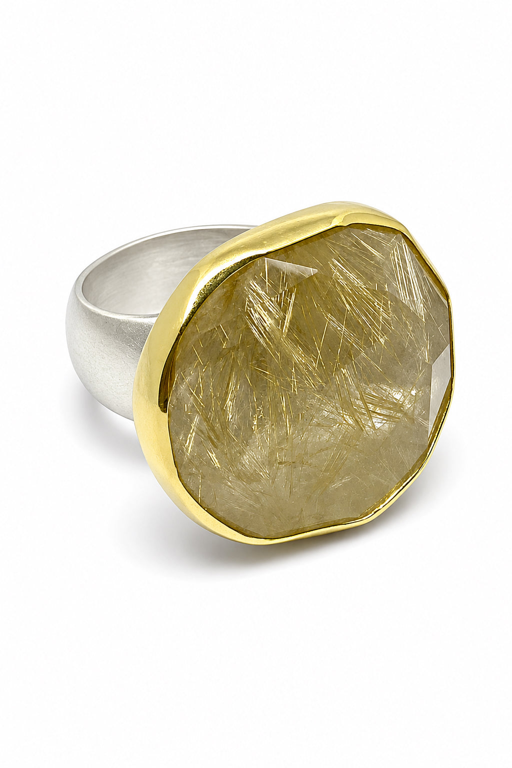 Rutilated Quartz 18KG & S/S Ring