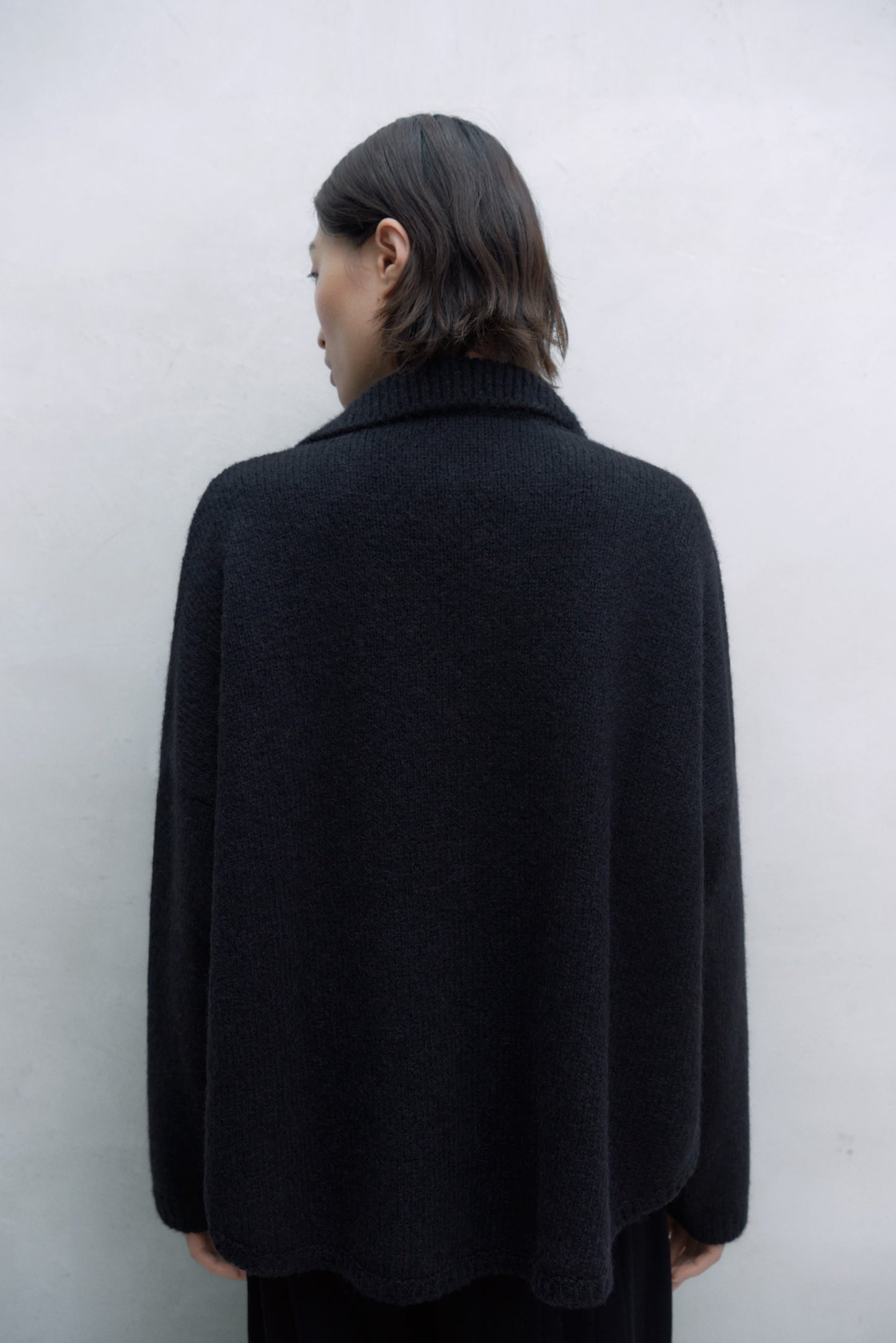 Baby Alpaca Polo Jacket, Black