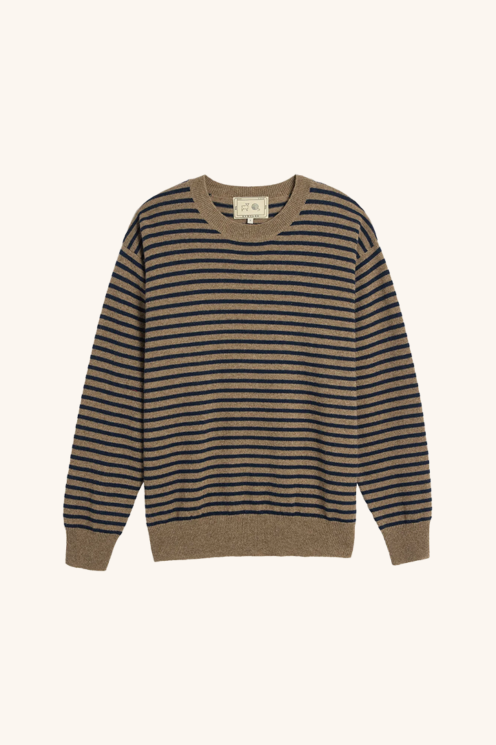 Neve Cashmere Sweater, Beige & Navy