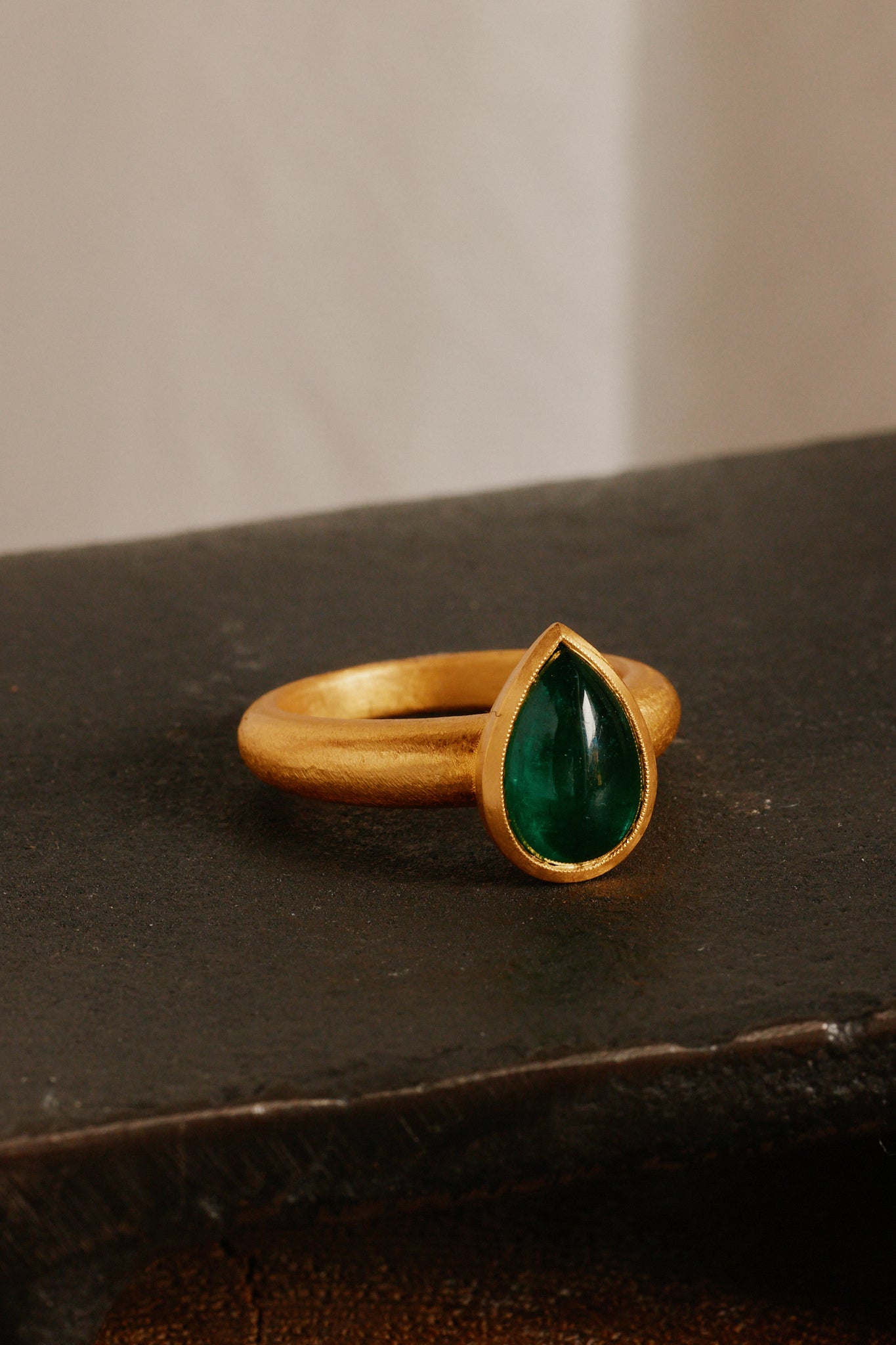 Hood Drop Emerald Solitaire Ring