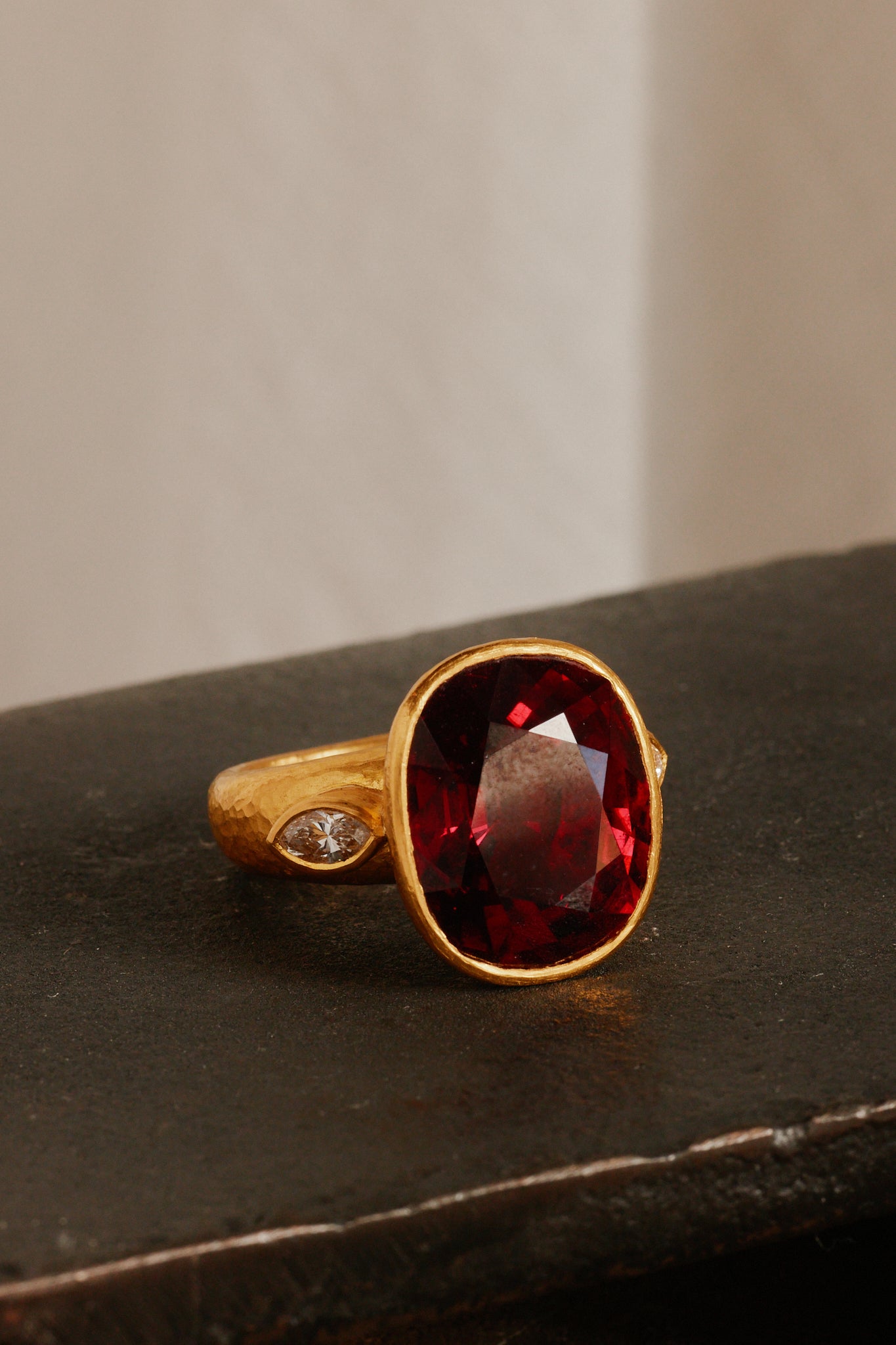 Red Rubellite Ring with Diamonds
