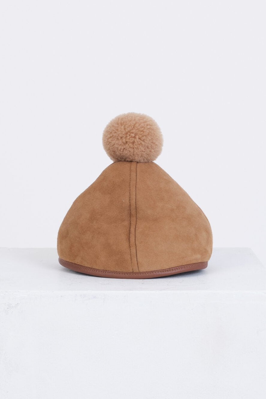 Shell Hat with Pom Pom, Tan