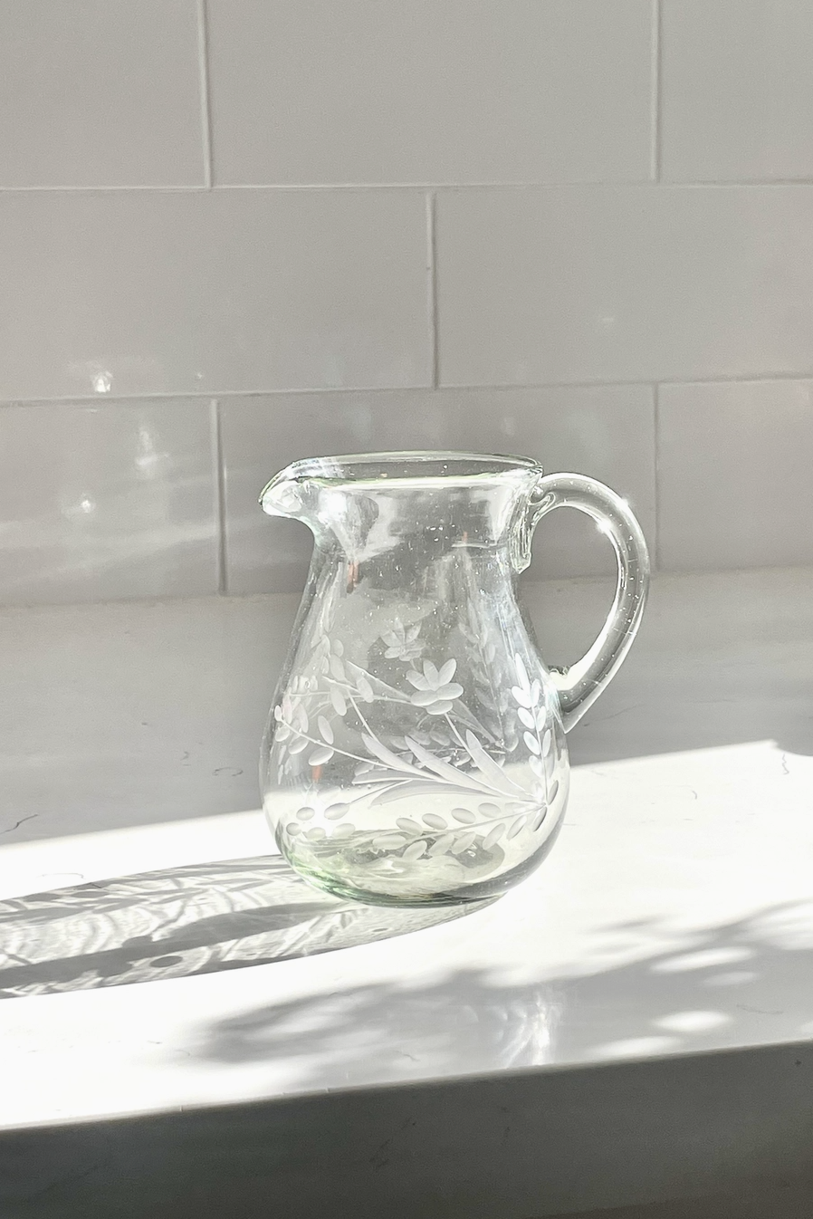 Hand-etched Blown Petite Pitcher