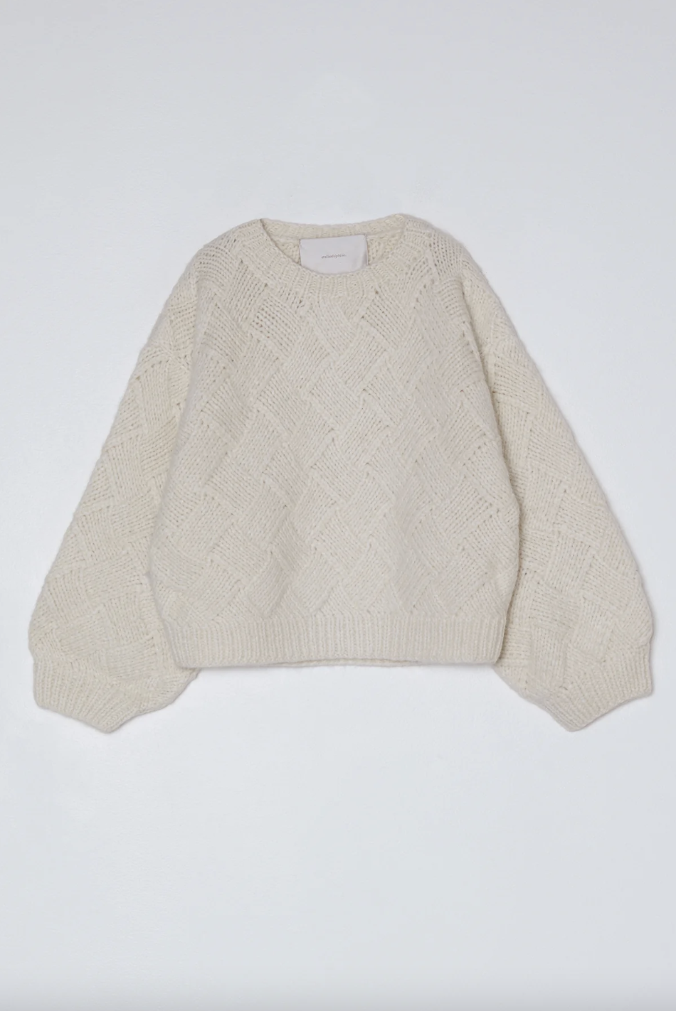 Balloon Sleeve Entrelac Sweater, Cream