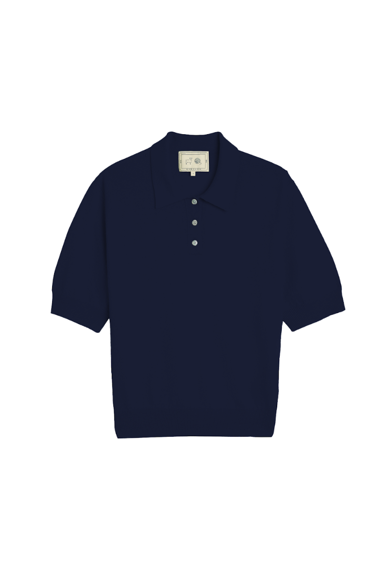 Amelia Cashmere Polo Top, Navy