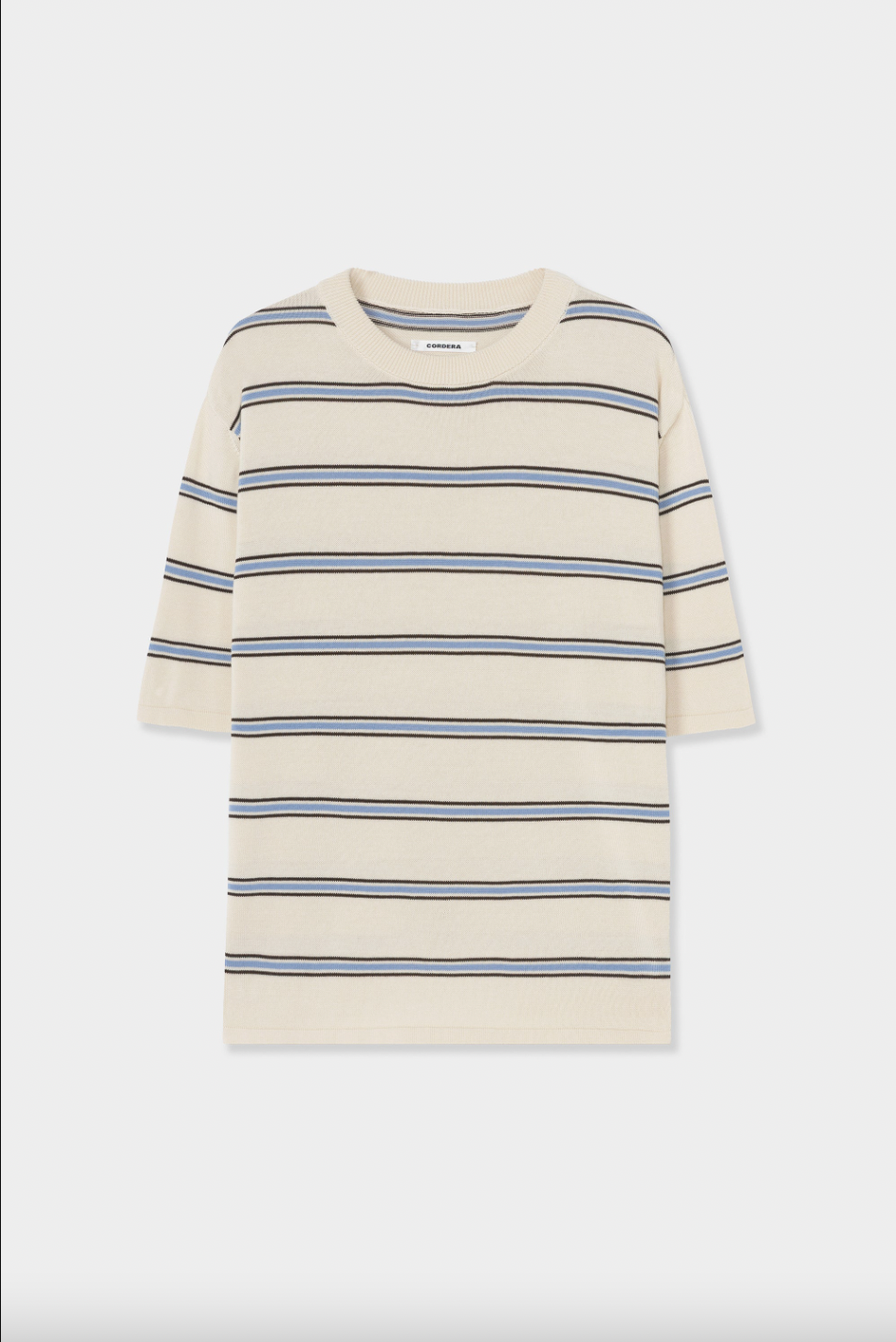 Organic Cotton Striped T-Shirt, Ecru/Baby Blue