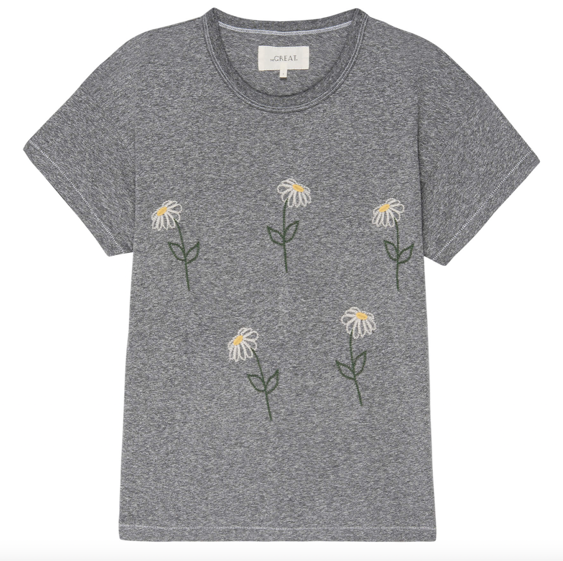 The Boxy Crew with Sunflower Embroidery, Heather Grey