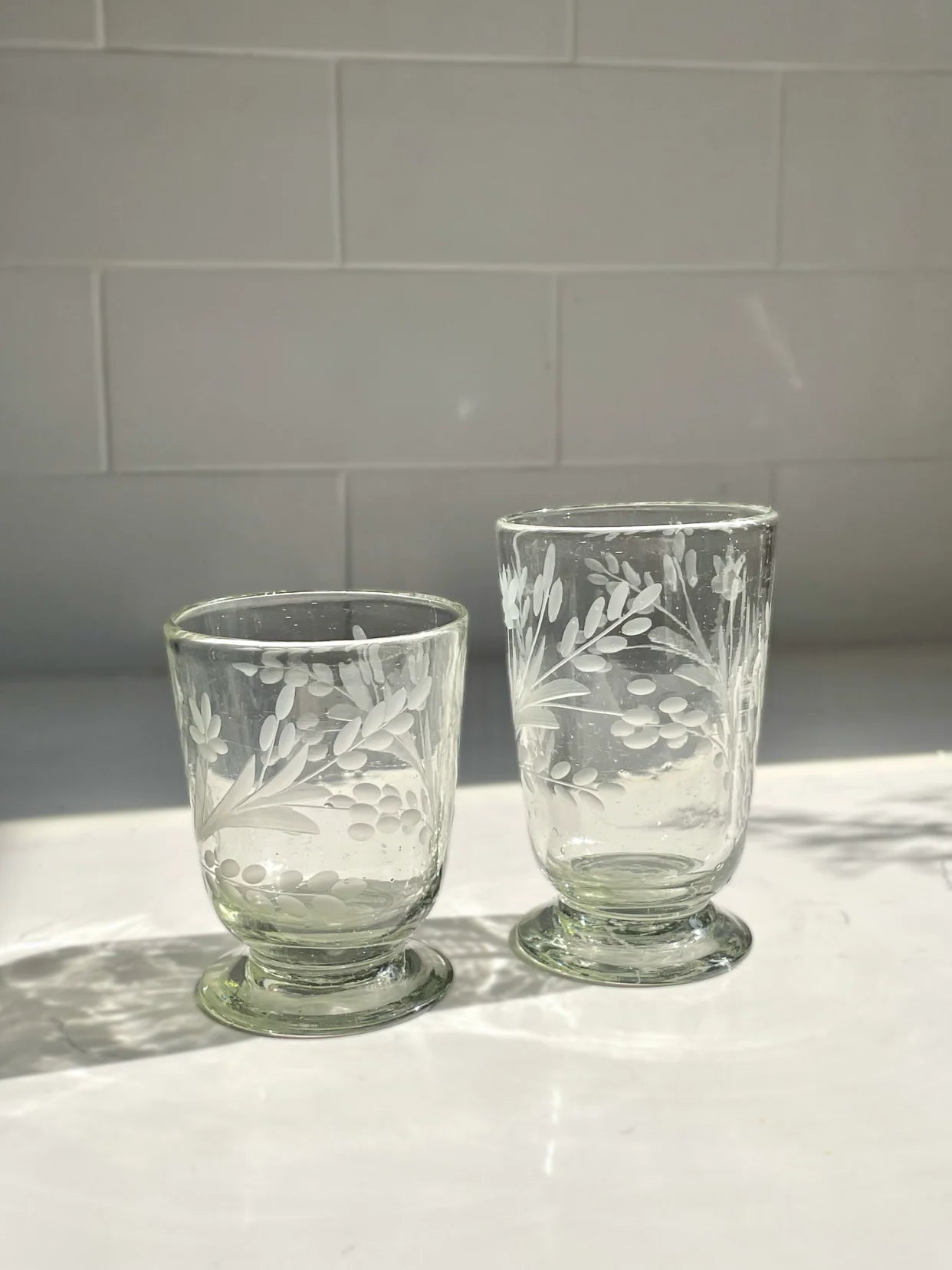 Hand-etched Footed Glass - Wine