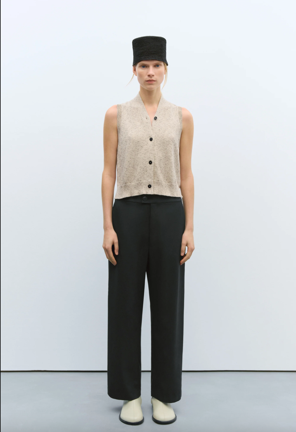 Flecked Cotton Vest Natural