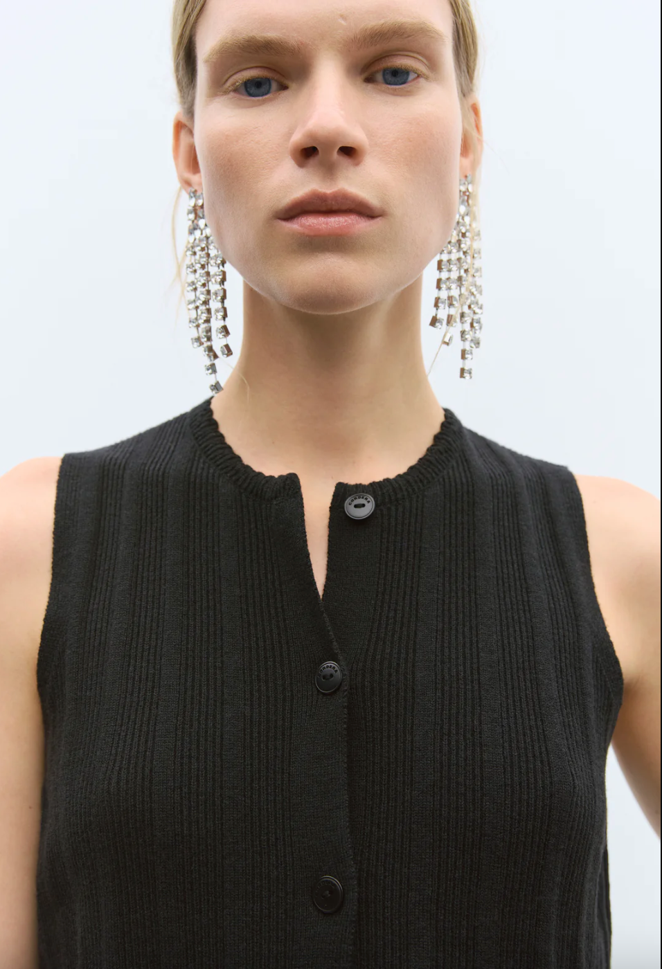 Merino Wool Ribbed Waistcoat Black