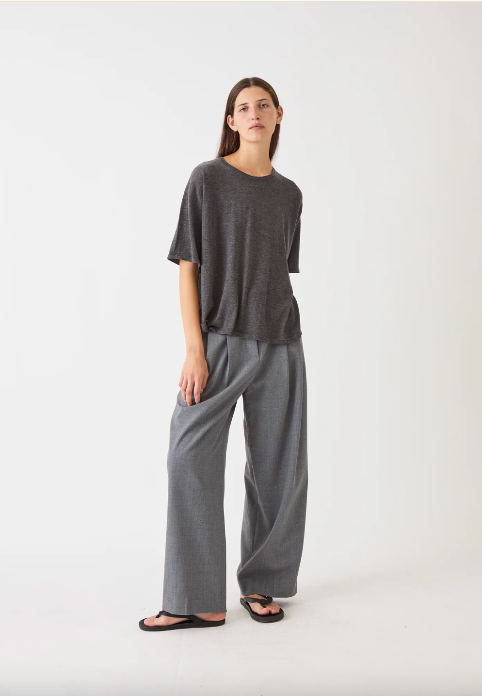 Hazel Superfine Cashmere Top, Charcoal Heather