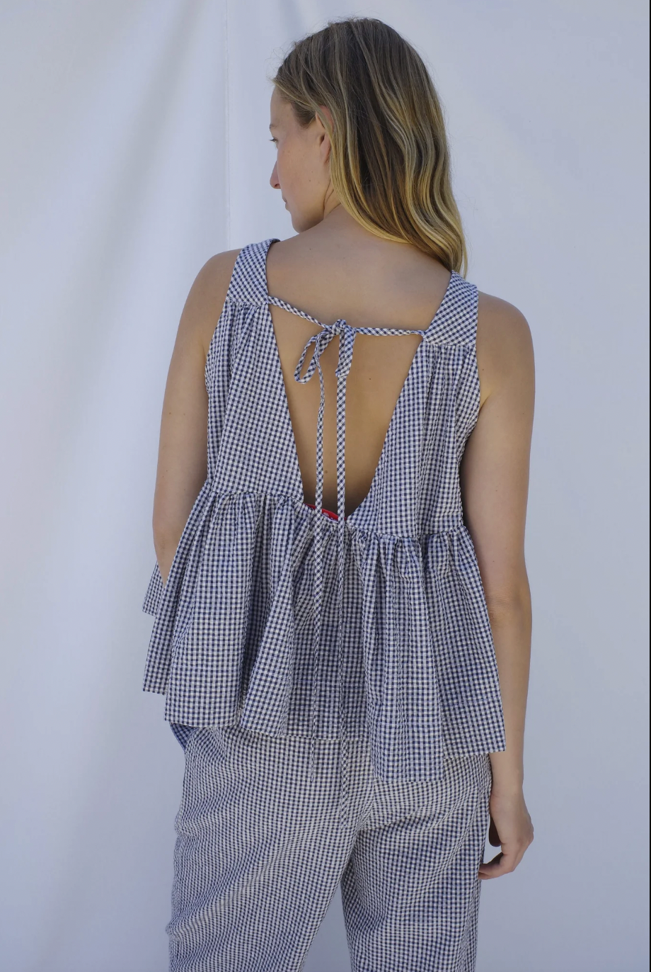 Carmen Swing Top, Navy Gingham