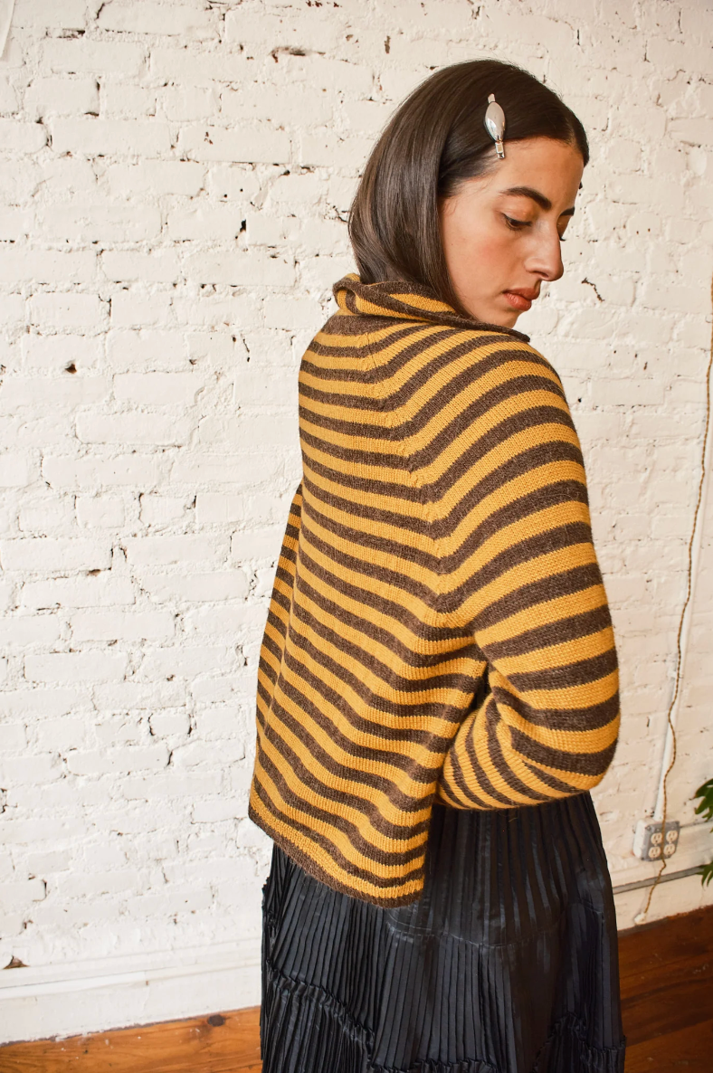 Sutton Striped Cardigan, Mustard/Choc
