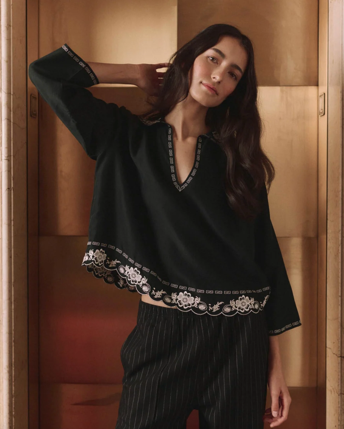Embroidered Floral Peter Pan Collar Top