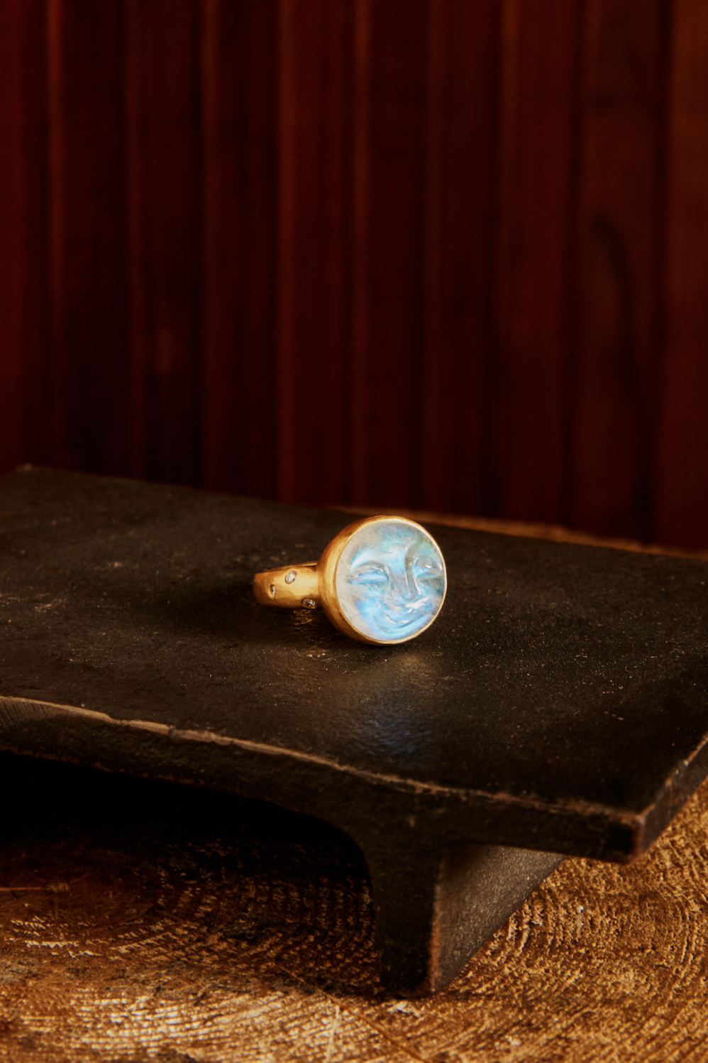 Moonstone Moonface Diamond Ring