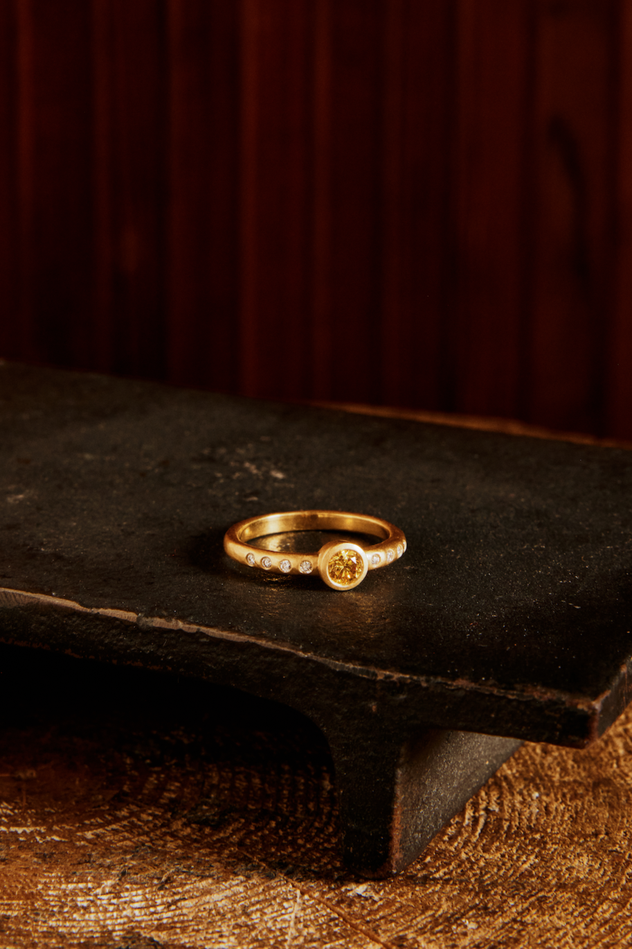 Yellow Diamond Stacking Ring, 18K Gold