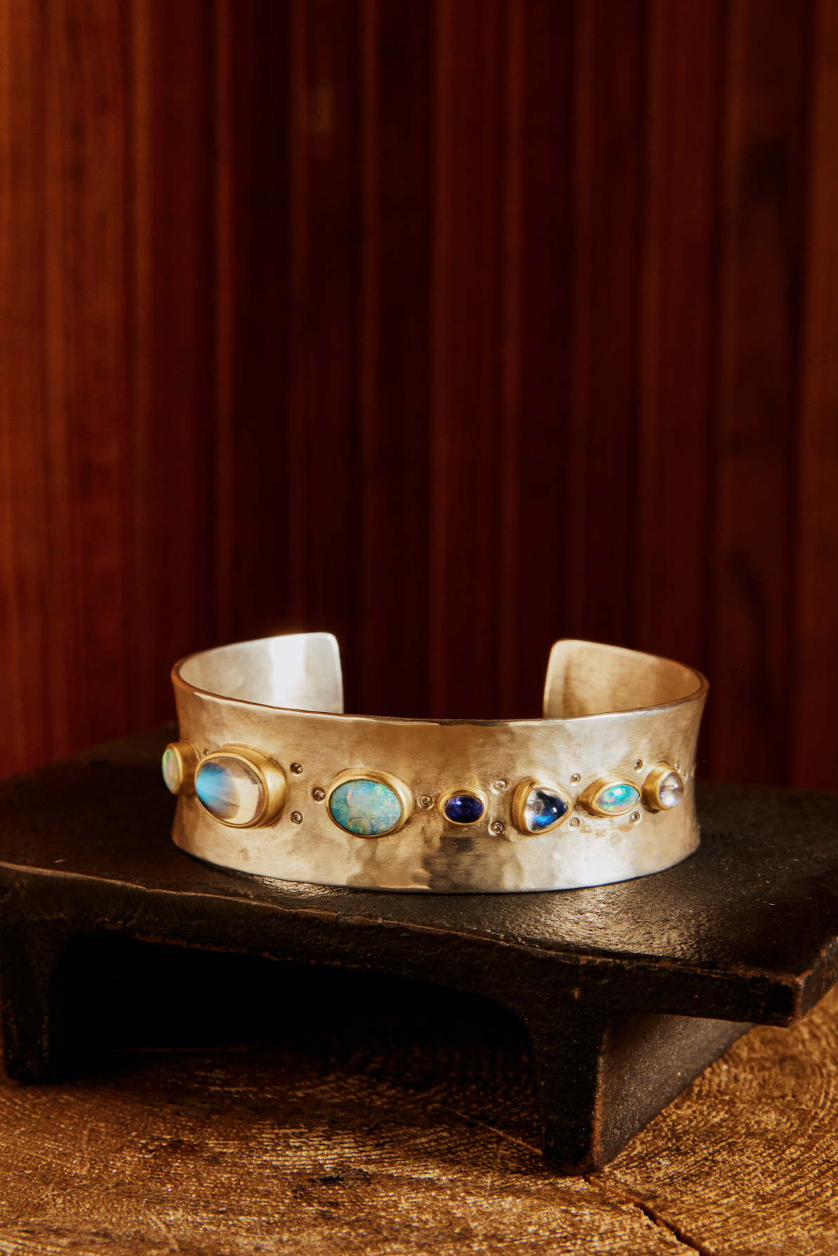 River Cuff, Opal, Moonstone, Tanzanite, Diamonds