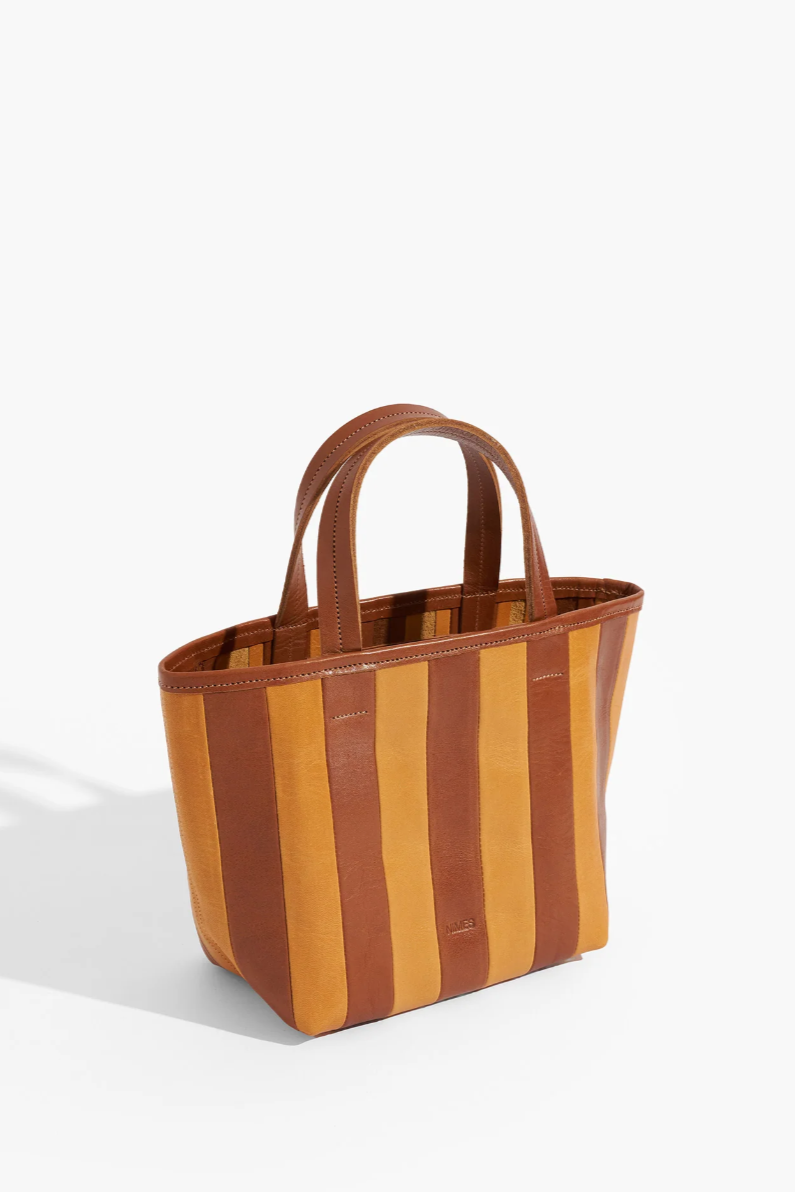 Striped Gorriti Handbag, Tobacco & Saddle