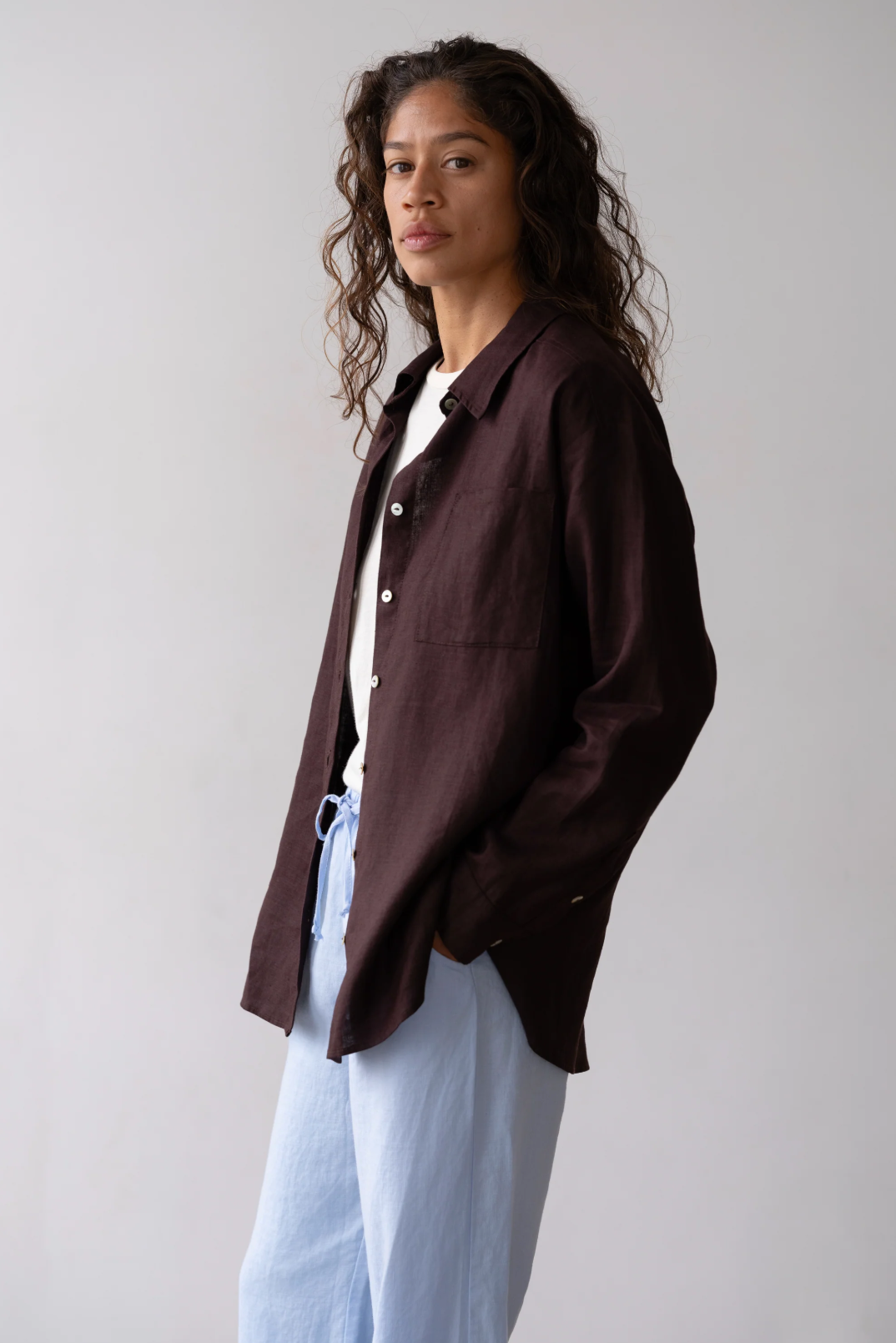 Linen Relaxed Shirt, Espresso