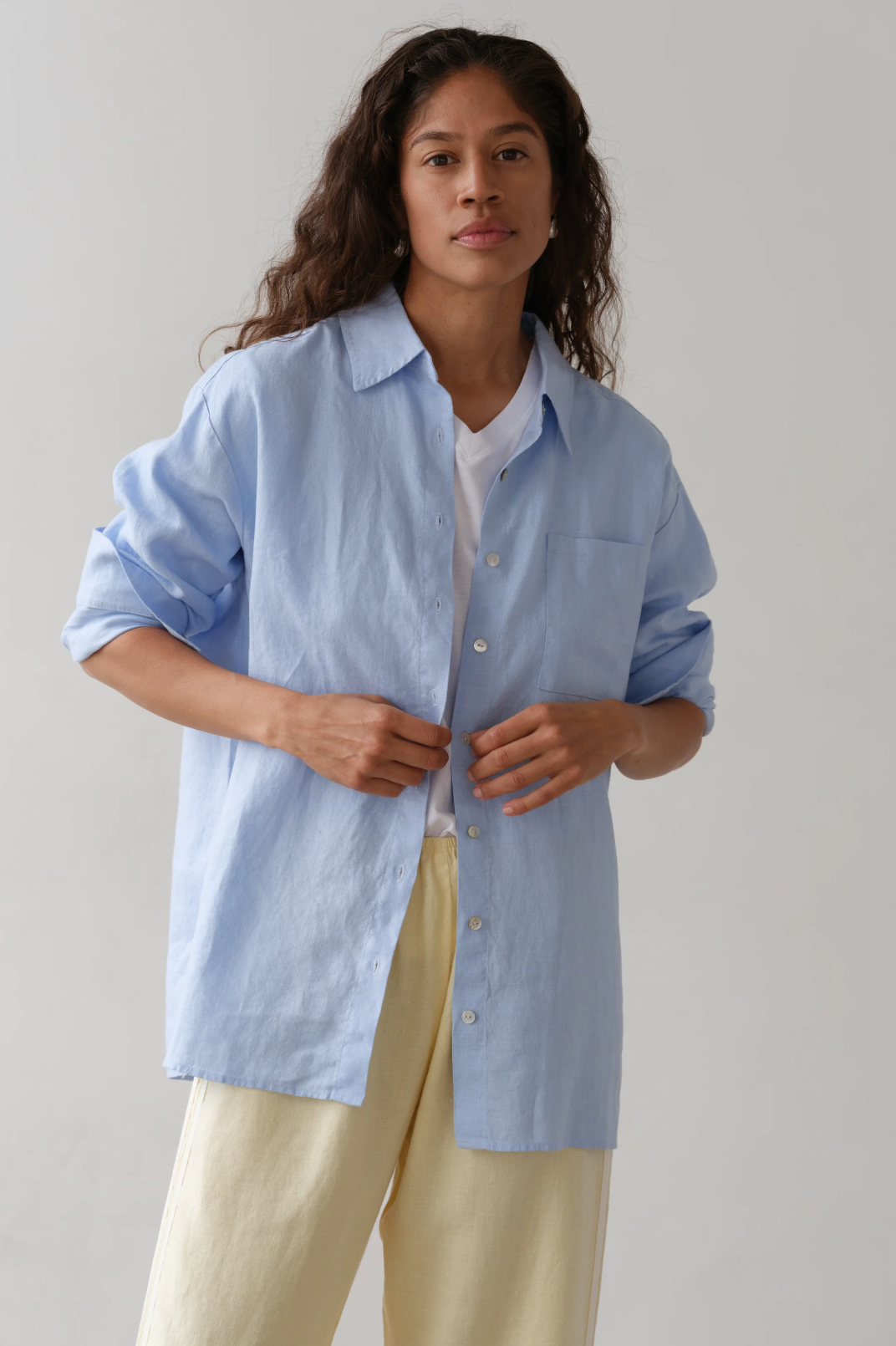 Linen Relaxed Shirt, Cornflower