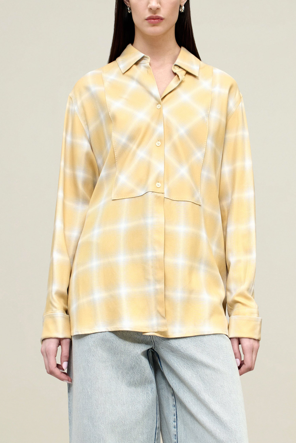 Chloe Bib Button Down, Yellow/Blue Plaid