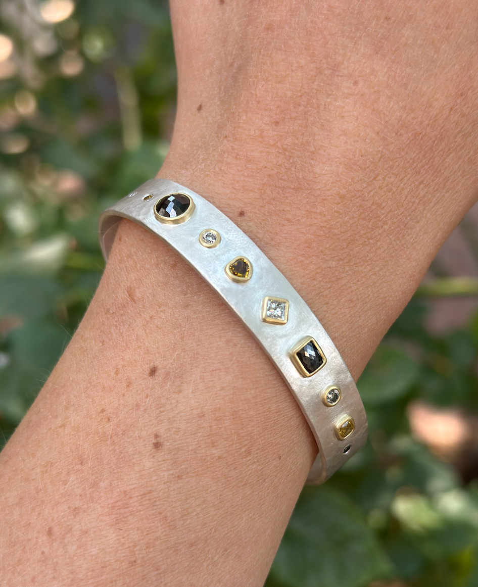 Diamond and Silver Mosaic Cuff