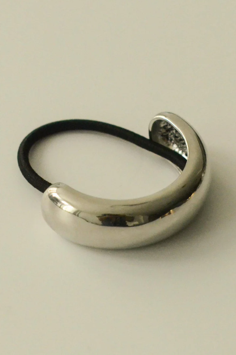 Wide Metal Cuff Hair Tie, Silver