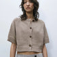 Cotton Buttoned Up Top, Taupe