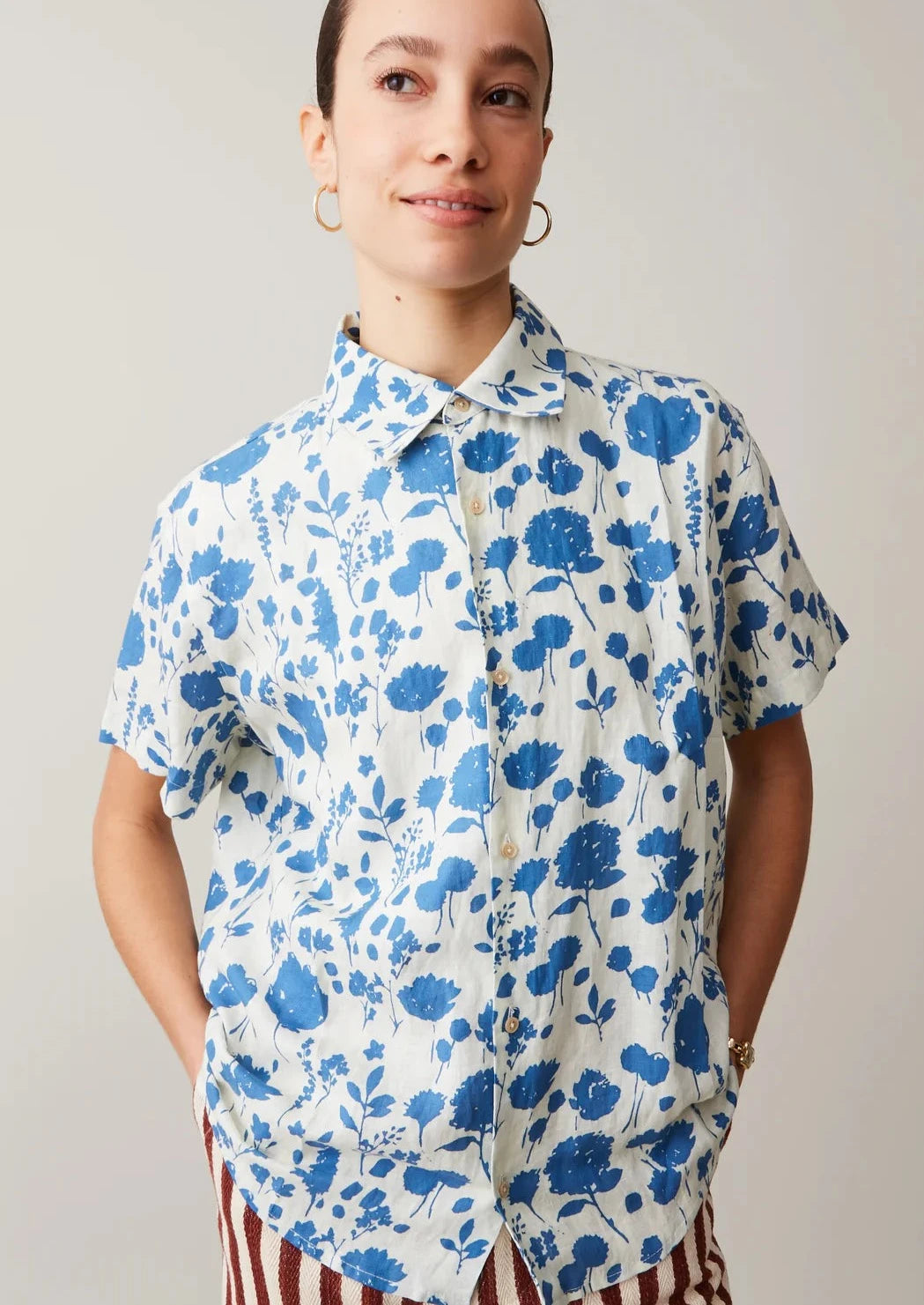 April Top, Floating Floral Linen