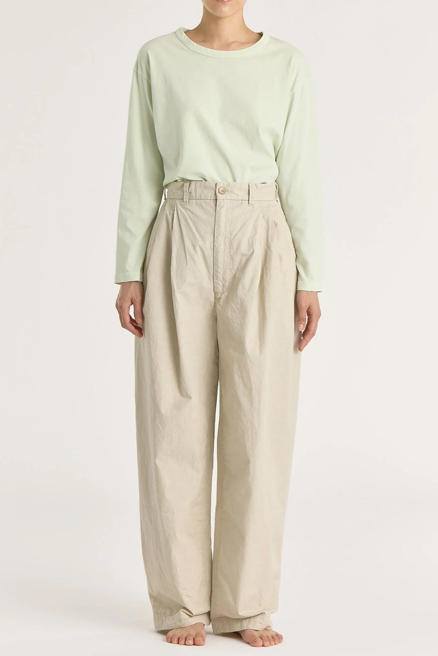 Crinkled Wide Trouser, Stone