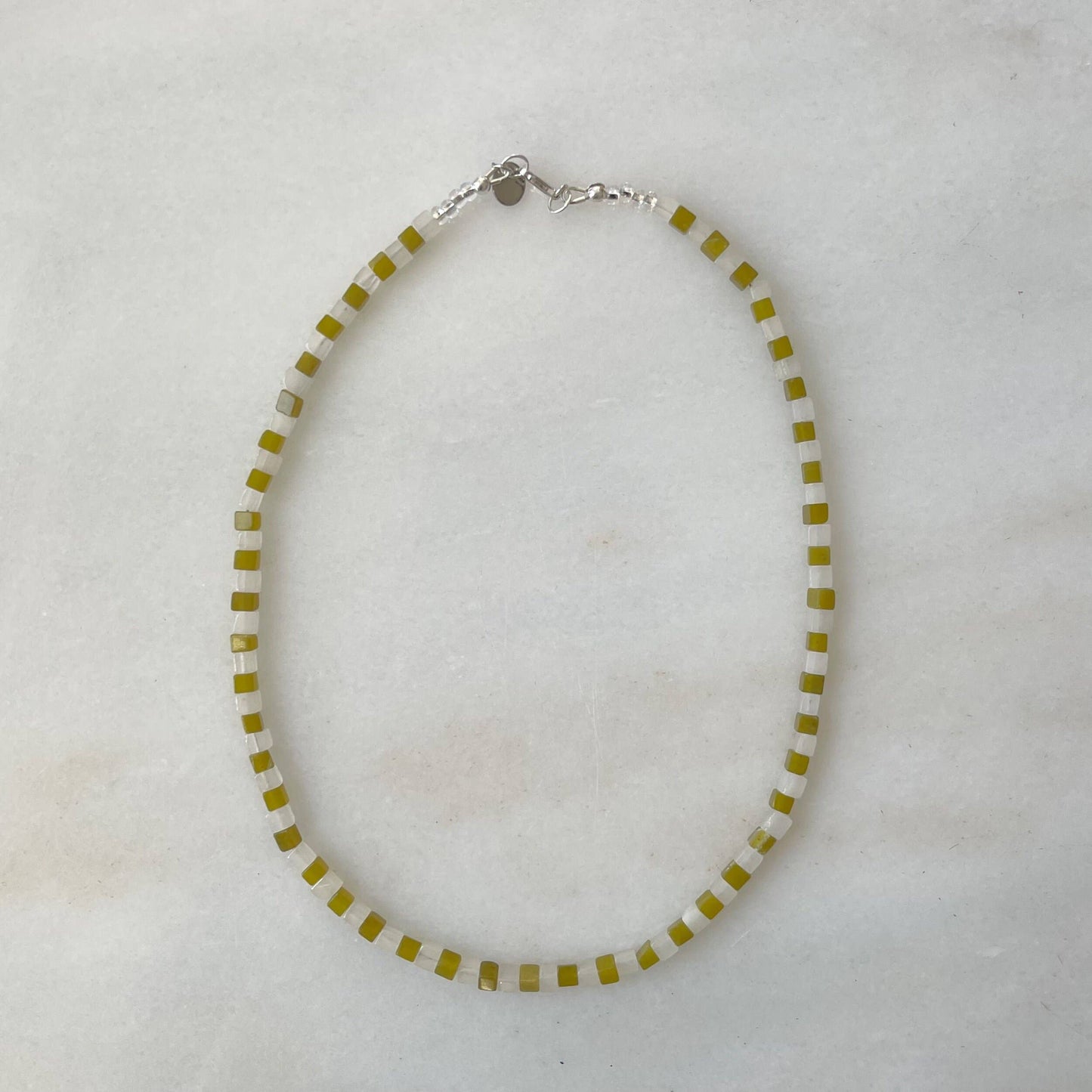 Lime Check Cube Necklace 20"