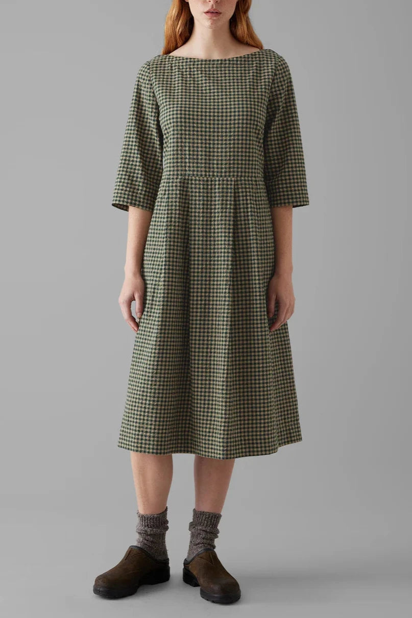 Franca Cotton Gingham Dress, Olive Green Franca Cotton Gingham Dress, Olive Green