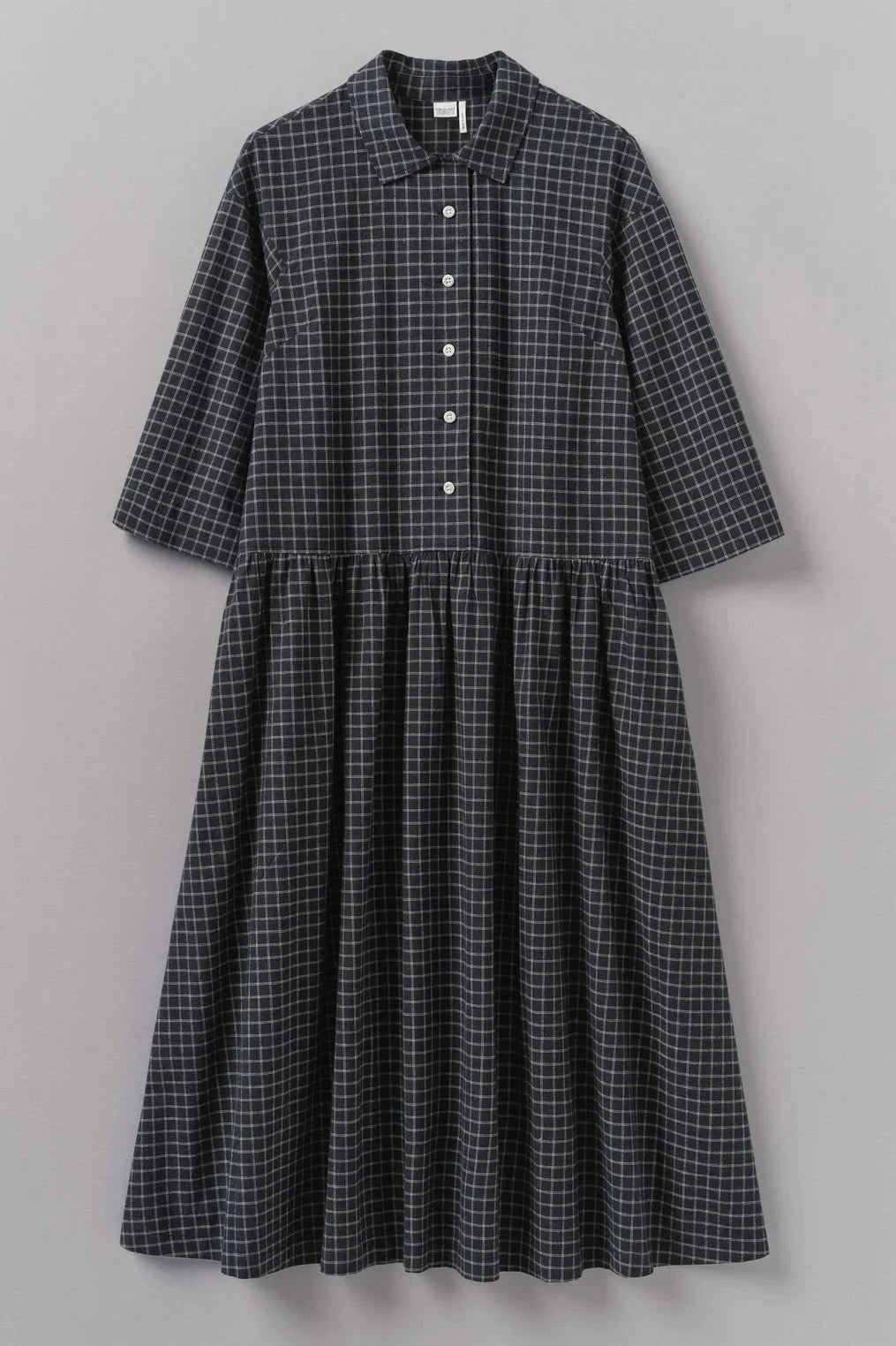 Graph Check Cotton Cashmere Shirt Dress, Slate