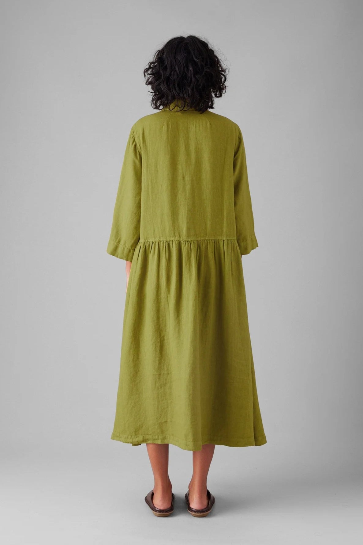 Garment Dyed Linen Shirt Dress, Olivine