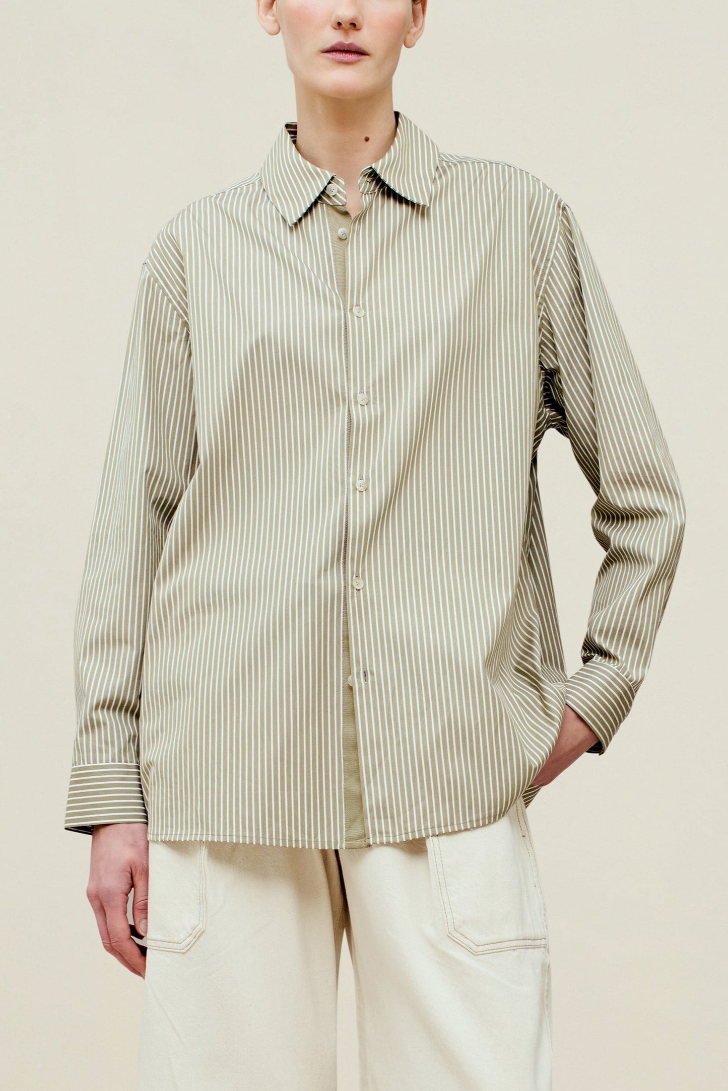 Signature Button Down, Taupe/White Stripe