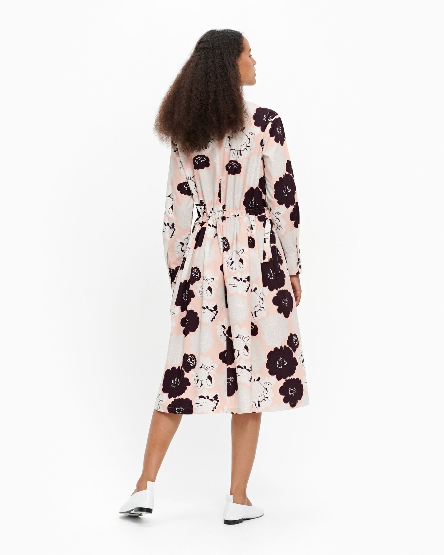 Marimekko Summer Shirt Dress with Peach, White and Burgundy Floral Pattern