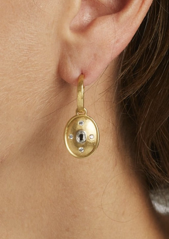 Rose and Brilliant Cut Diamond Drop Earrings