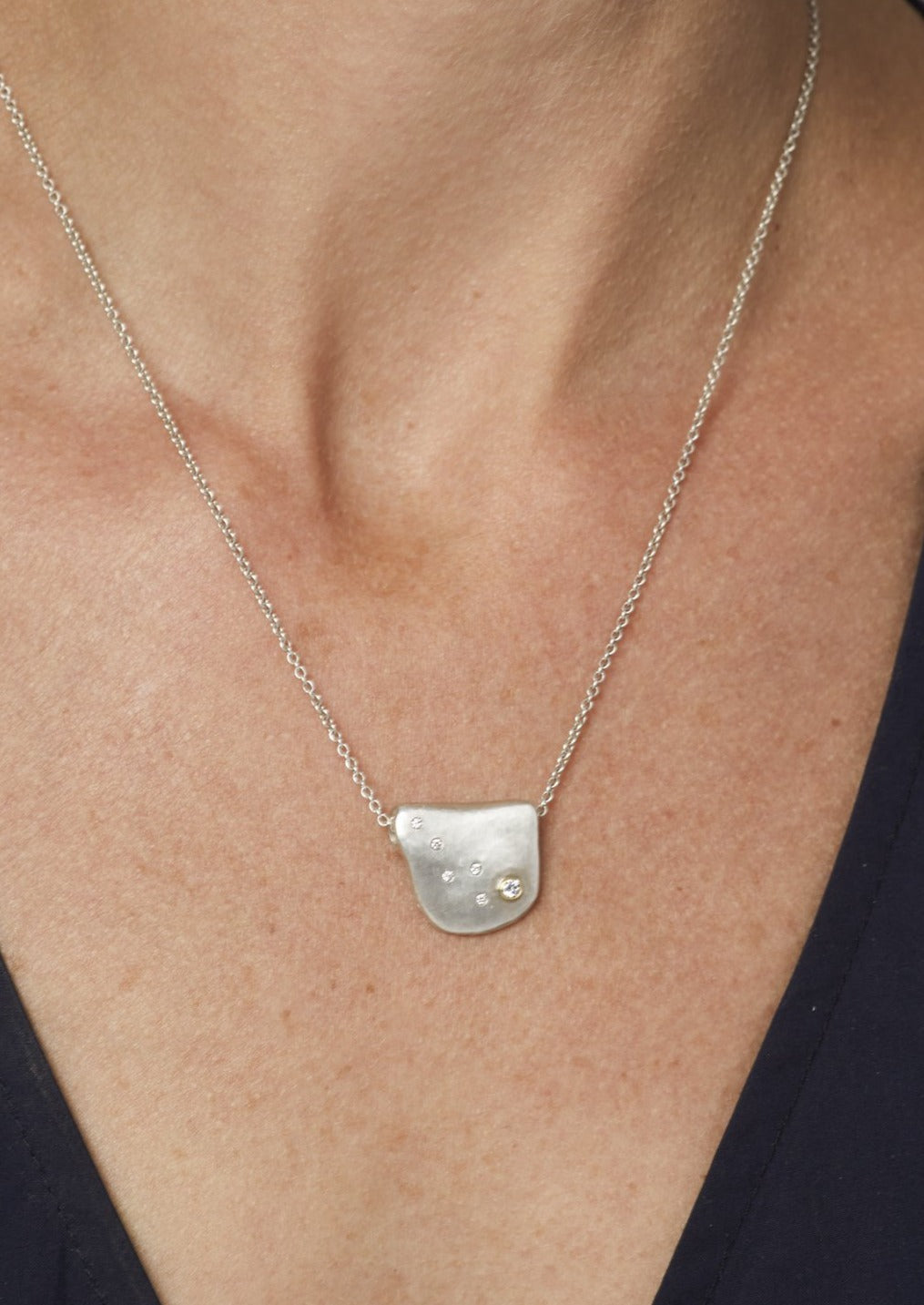 Small Old Bead Puddle Necklace .11ct Diamonds