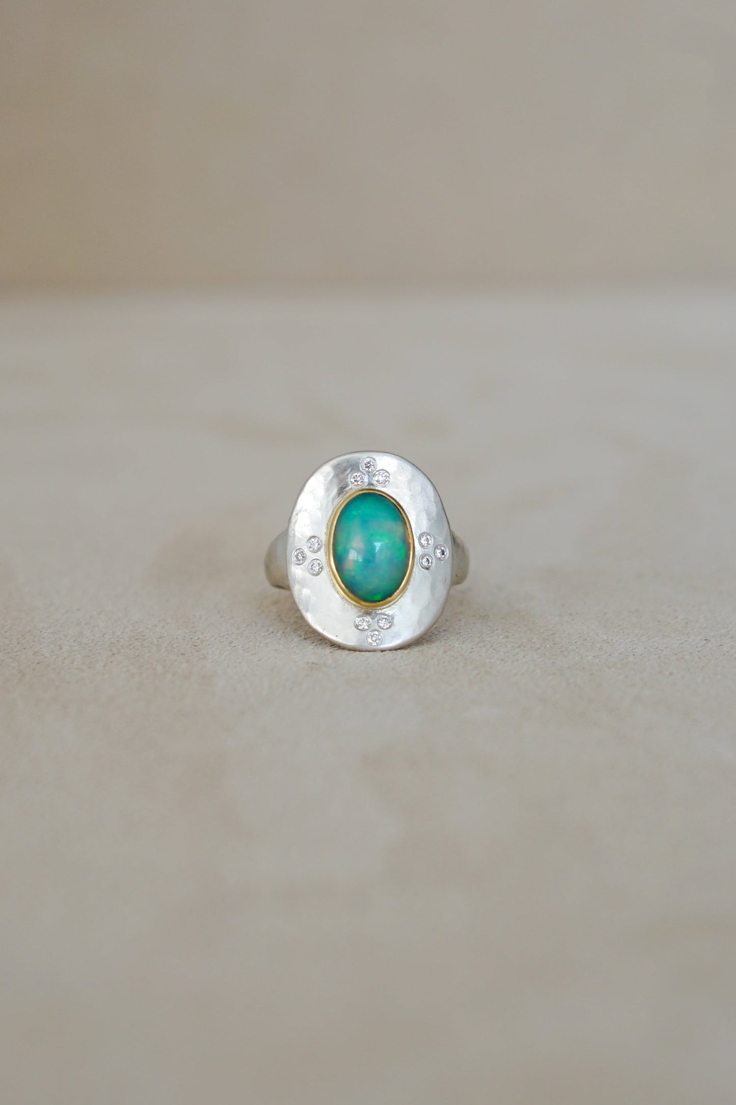Ethiopian Opal Saddle Ring .12 ct Diamond