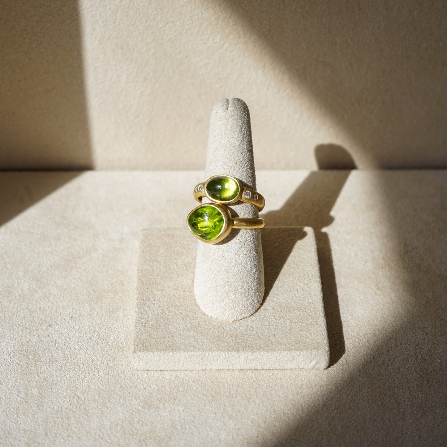 Peridot Cabochon Ring with Diamond Band