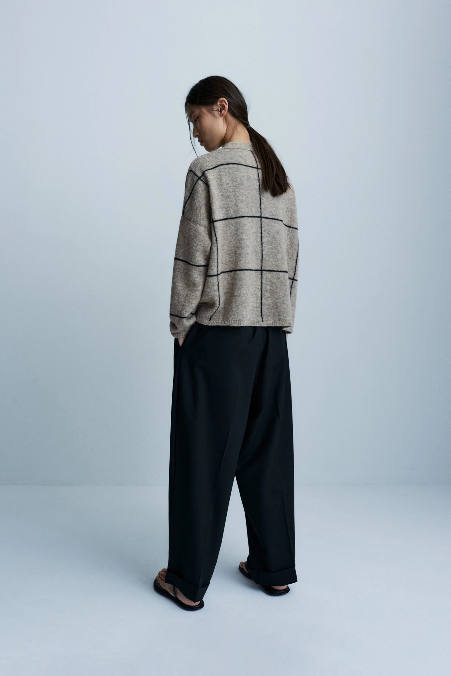 Baby Alpaca Plaid Cardigan, Taupe