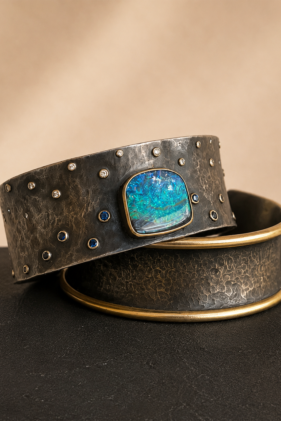 Starry Night Black Boulder Opal Cuff