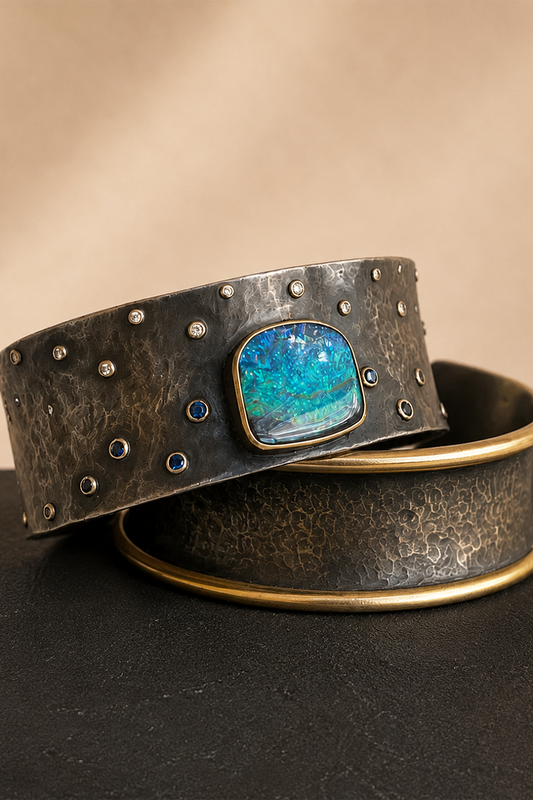 Starry Night Black Boulder Opal Cuff