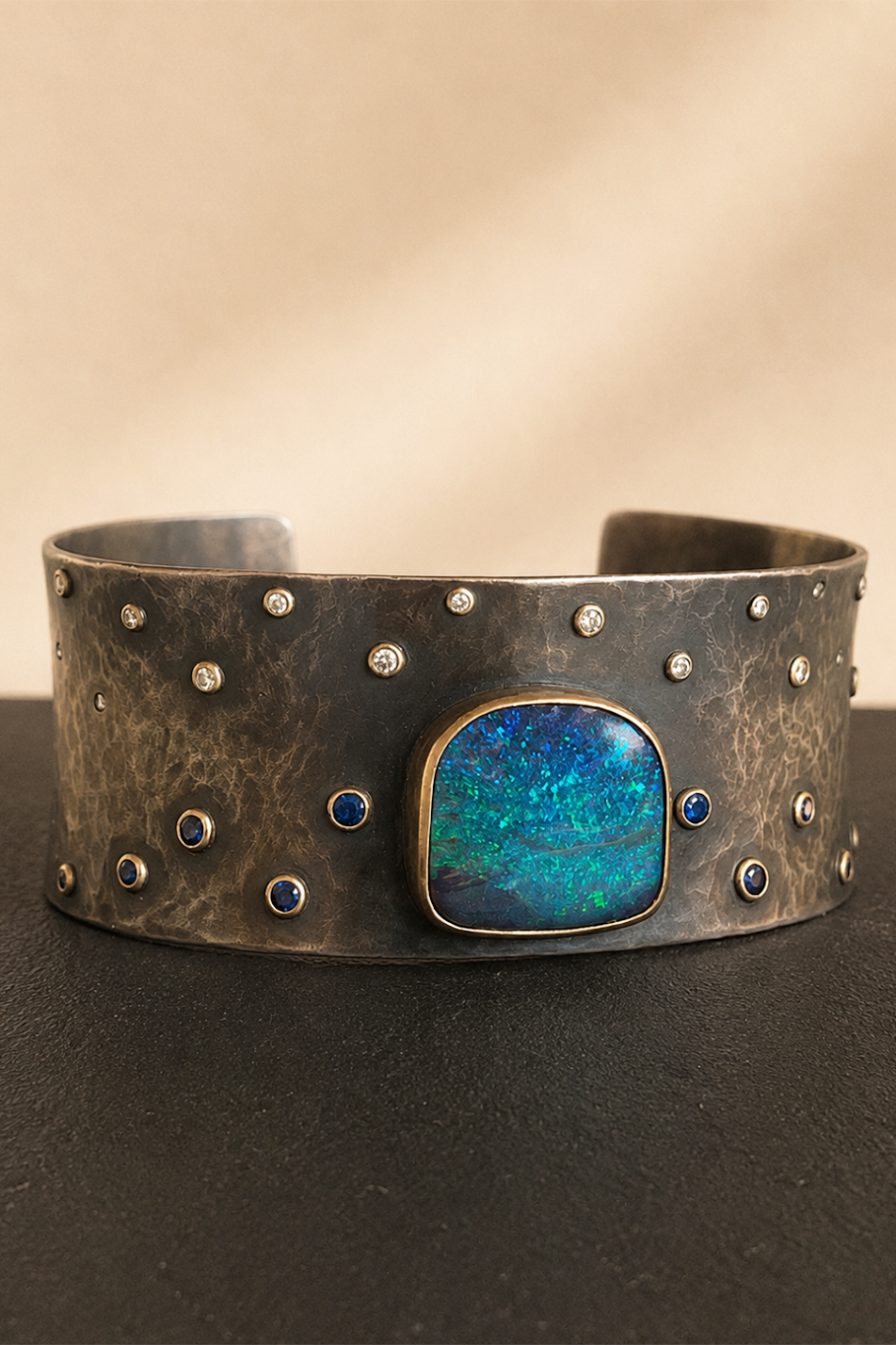 Starry Night Black Boulder Opal Cuff